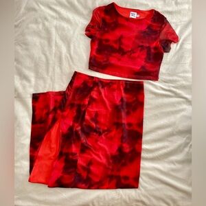 Rosie mesh skirt two piece set from Princess Polly, red and black, size 8